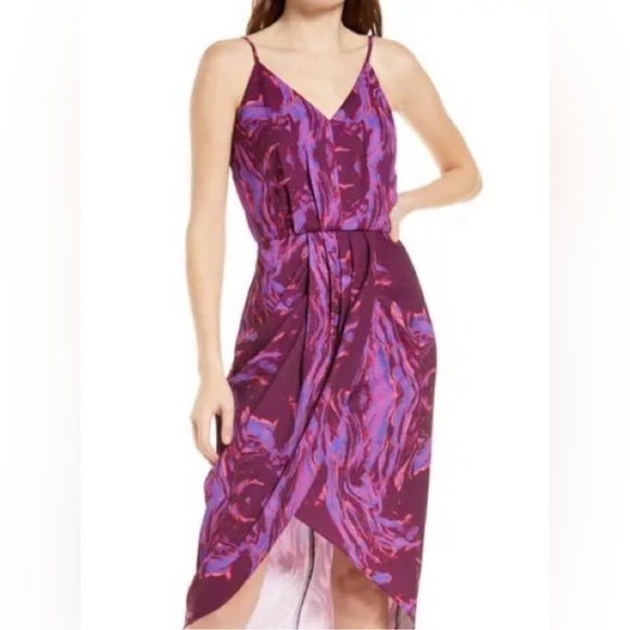 CHELSEA 28 Purple abstract print surplice spaghetti strap midi dress size S - Picture 2 of 16